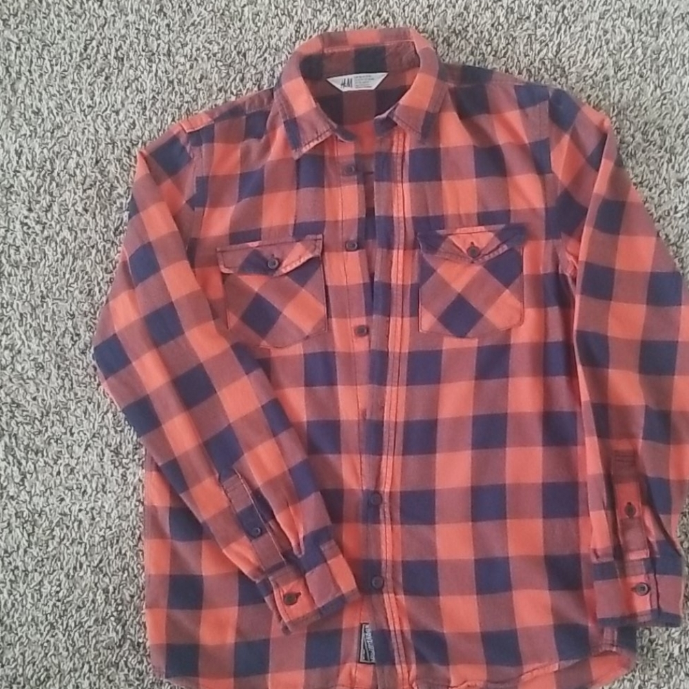 Boys H&M Orange and Blue Button up